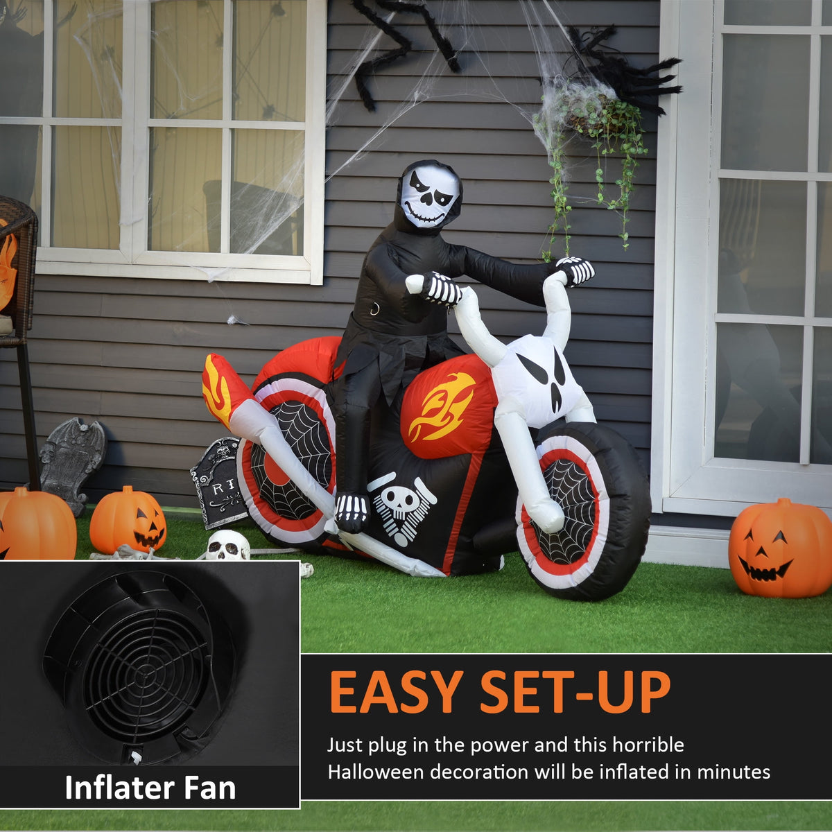 6ft Halloween Inflatable Reaper Motorcycle Outdoor Yard Decorations