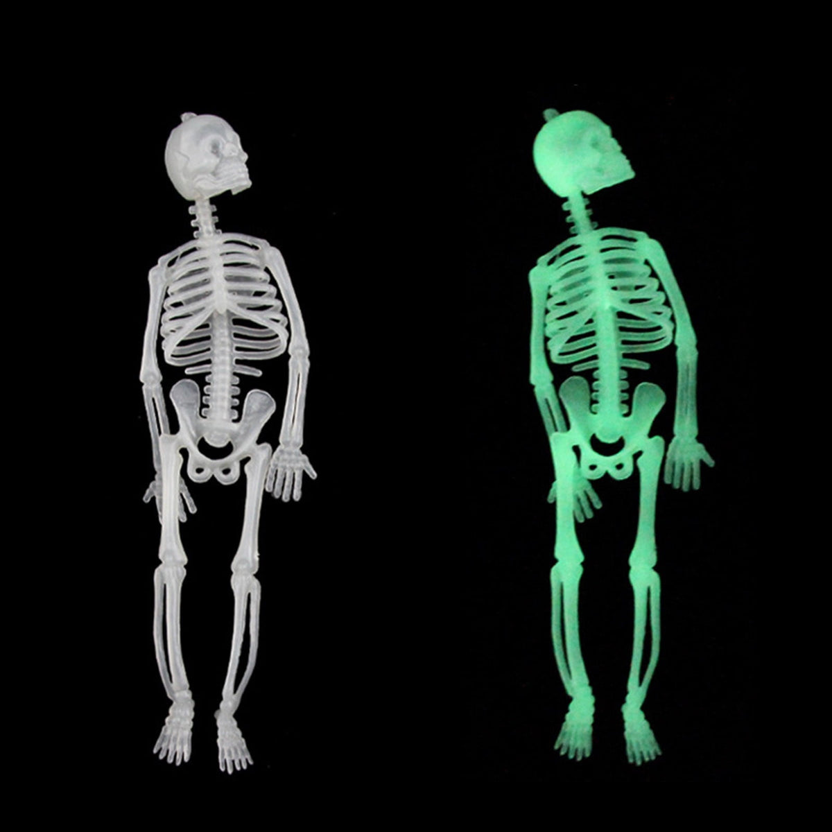 Zatoumnr 4pcs Halloween Small Skeletons Decoration 7.9 Inch Glow in The Dark Plastic Skeletons Figurine Luminous Pose able Mini Skeleton for Halloween Party Favor Decor