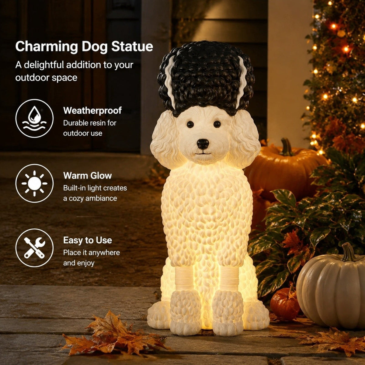 2026 New Halloween Light‑Up French Bulldog Figurine, Shark Outfit Dog Statue with Glowing Pumpkin, Waterproof Resin Table Holiday Decorations, Cute Spooky Halloween Decorations for Porch Yard Home