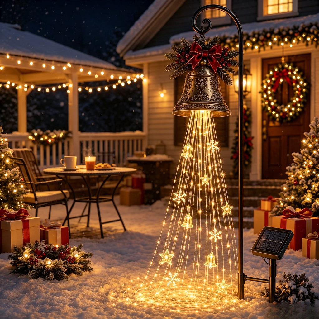 Luckky Christmas Bell Cascade Solar Yard Light,Solar Powered Flowing Star Bell Stake Light,Warm Yellow Outdoor Holiday Decor for Christmas Yard Decor（1 Pack）