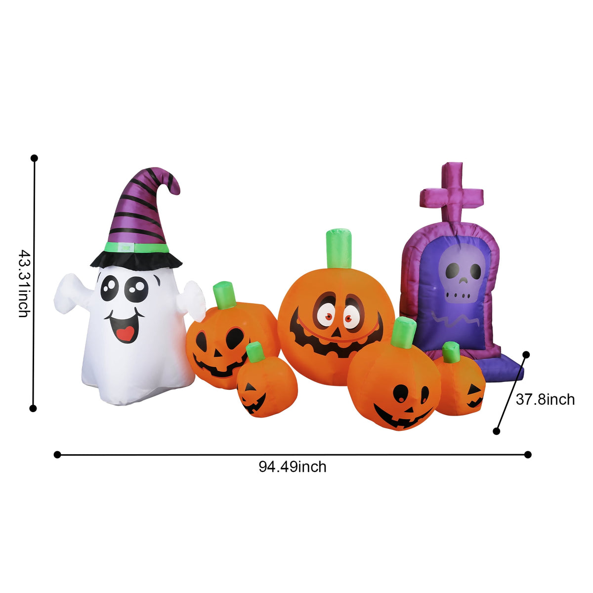 MAGOTAN 8 ft Halloween Inflatable Pumpkin Halloween Inflatable Pumpkins Ghost Tombstone Outdoor Yard Decoration Build-in 7 LED White Lights