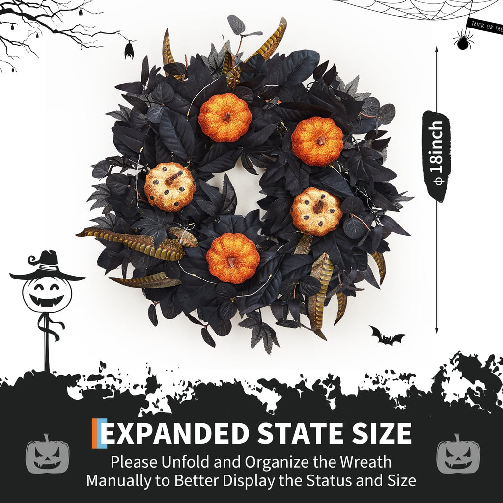 Garvee Halloween Wreath for Front Door, 18 Inch/20 Inch Fall Wreath for Indoor Outdoor Wall Window Porch Patio Garden Farmhouse Home Party Prom Decoration