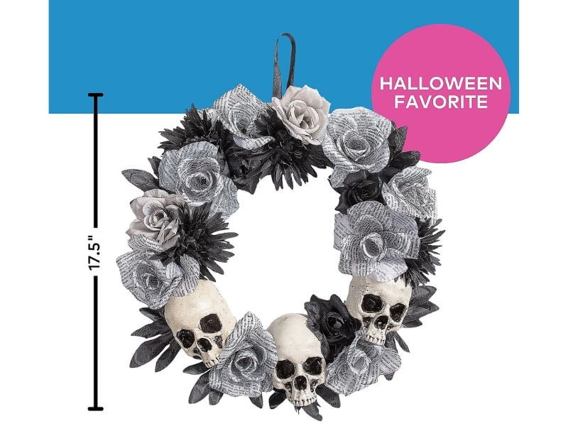 17 1/2" X 17 1/2" White Roses Wreath With Skulls Halloween Decoration