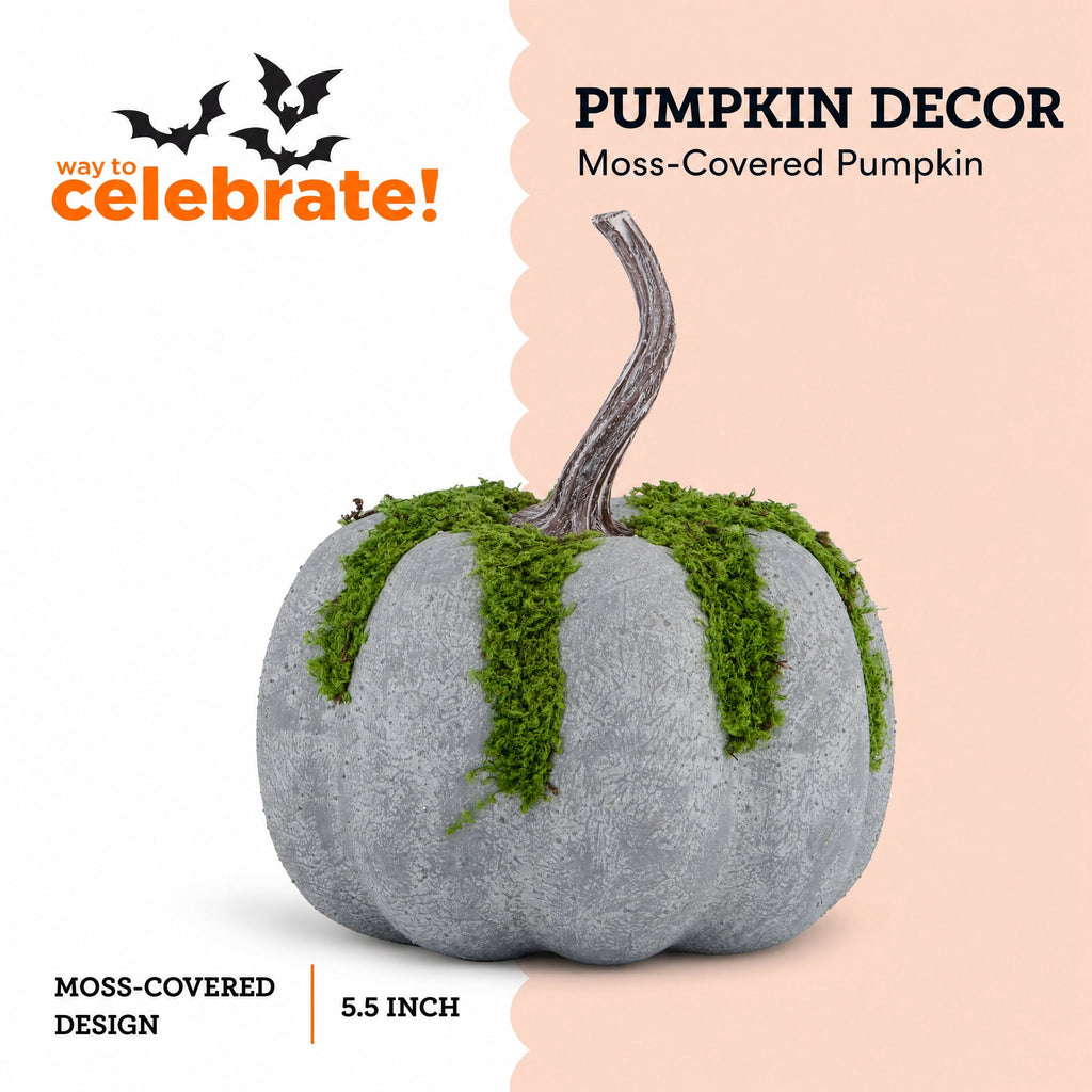 Mossy Pumpkin Decoration, Multicolor, 7.1", Halloween by Way To Celebrate