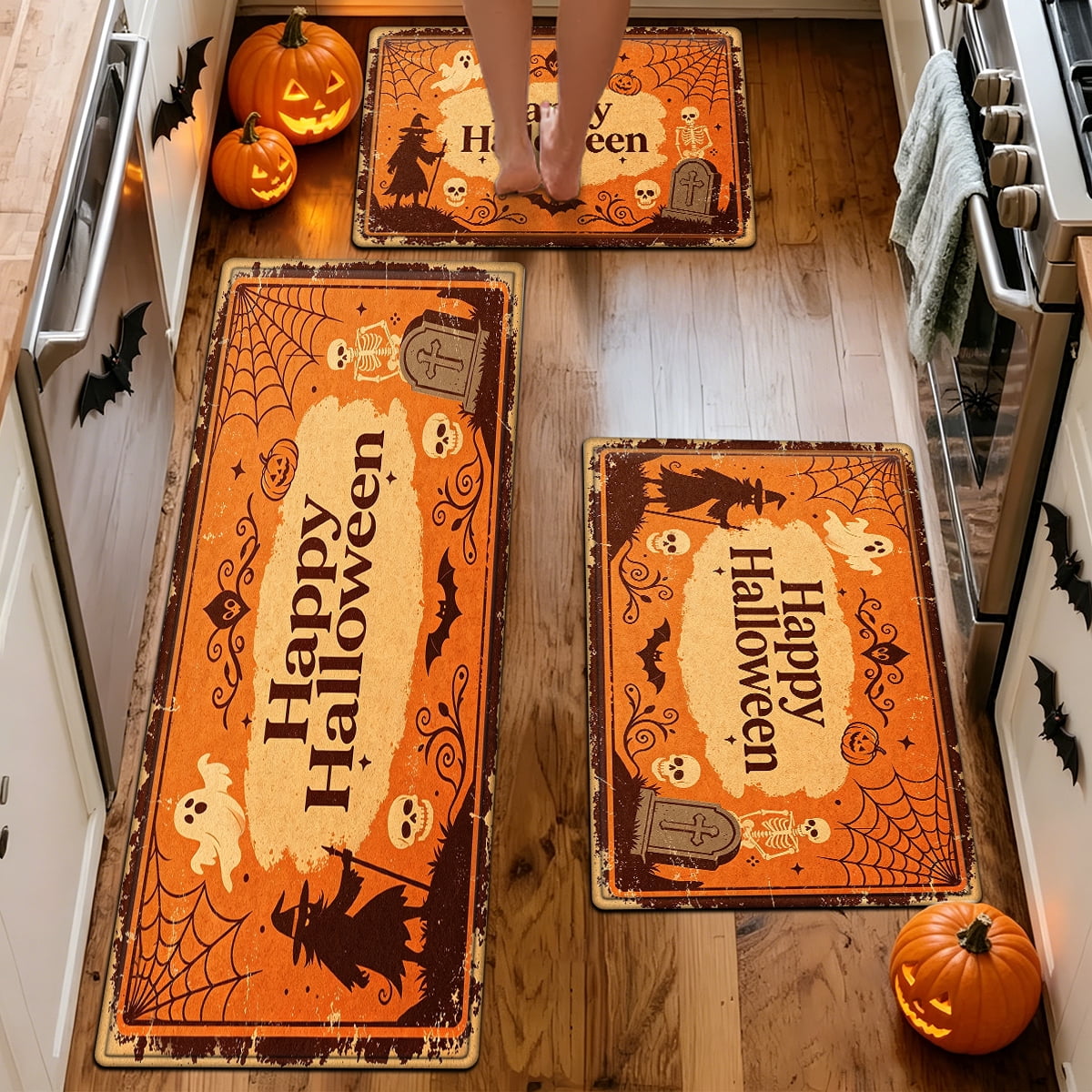 YIMEIS Halloween Orange Pumpkin Lantern Soft Non-slip 1Pc Flannel Mat and Kitchen Rugs,16''x24'',for Bathroom Entryway Bedroom