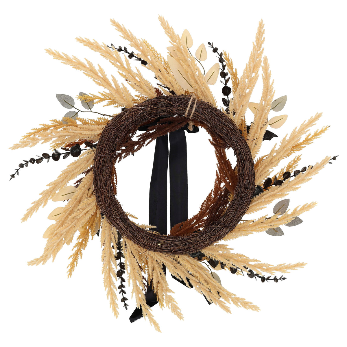 Wheat with Bats Wreath, Yellow and Black, 24", Halloween by Way To Celebrate