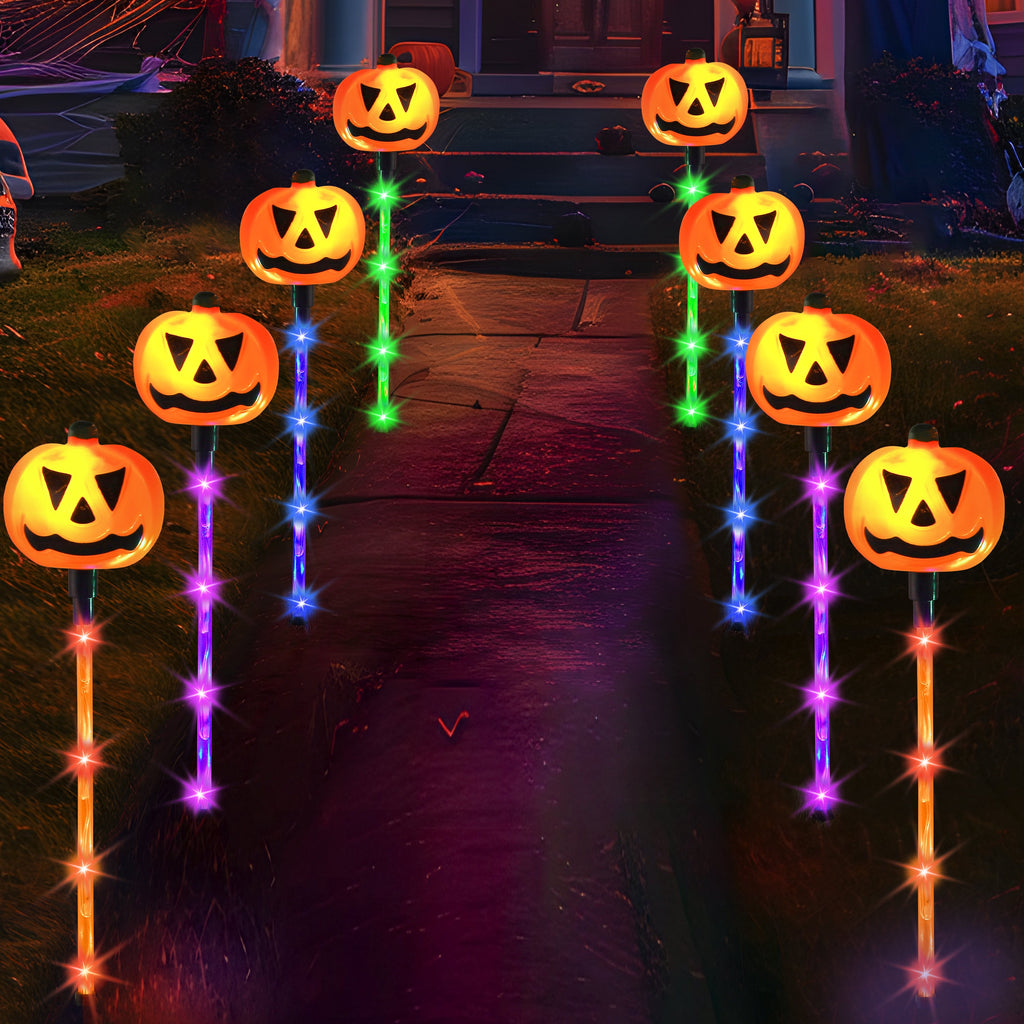 Joyfy 3 Pack 3D Halloween Skull Head Pathway Lights Decorations Outdoor, Battery Operated Spooky Skeleton Decor with 3 Stakes for Home Front Porch Yard Decor