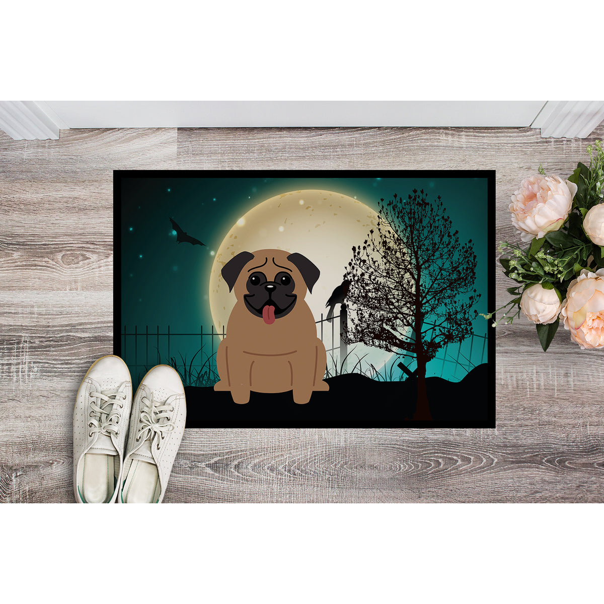Carolines Treasures BB2194MAT Halloween Scary Pug Cream Indoor or Outdoor Mat, 18 x 0.25 x 27 in.