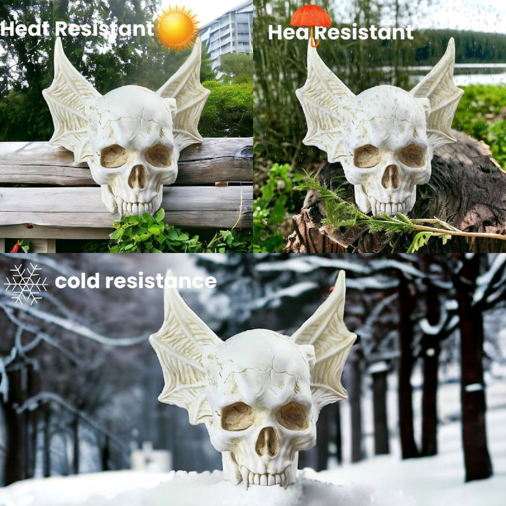 Halloween Bat-Eared Vampire Skull Decor, Gothic Resin Skeleton Figurine for Spooky Home/Party