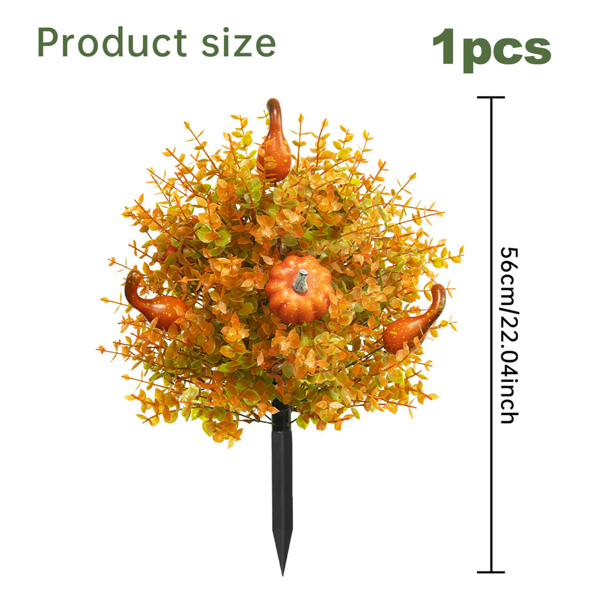 Fall Harvest Pumpkin Eucalyptus Stake, 22 Inch Artificial Halloween Outdoor Decoration, Plastic Floral Arrangement for Garden Pathway Yard