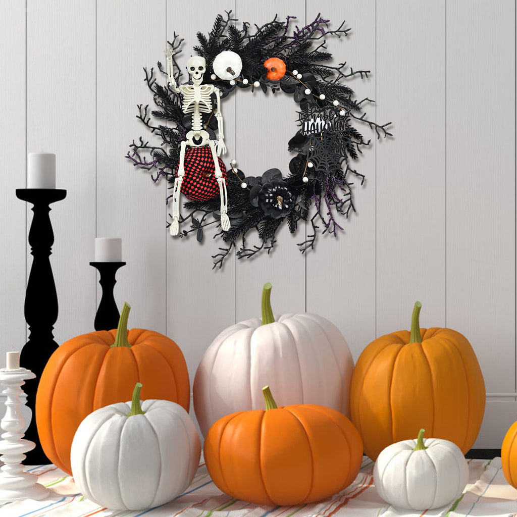 YIKA Halloween Decoration Halloween Ghost Festival Purple Simulation Skull Pumpkin Horror Scene Decoration Wreath F3Halloween Yard Decor