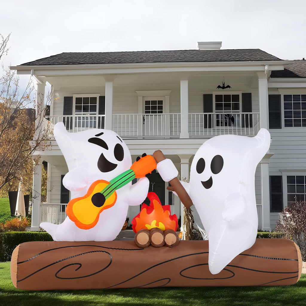 Joyfy 5ft Halloween Inflatables Light up Cute Ghost,Blow Up Ghost Lift Pumpkin Candy Bag with Build-in LEDs for Yard Decorations