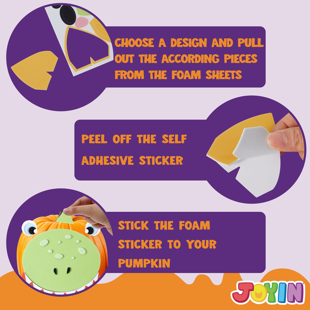 Joyfy 16 Faces Halloween Pumpkin Decorations Stickers Foam Craft Kit, 18 Sheets 16 Designs Halloween Party Favors for Kids, Party Supplies Arts Activities, Jack O Lantern Face Sticker School Gifts