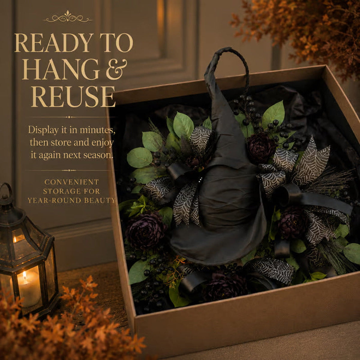WWC Halloween Wreath, Artificial Silk Bats And Skulls Wreath, Gothic Halloween Decor for Fall Party Front Door Porch Mantel