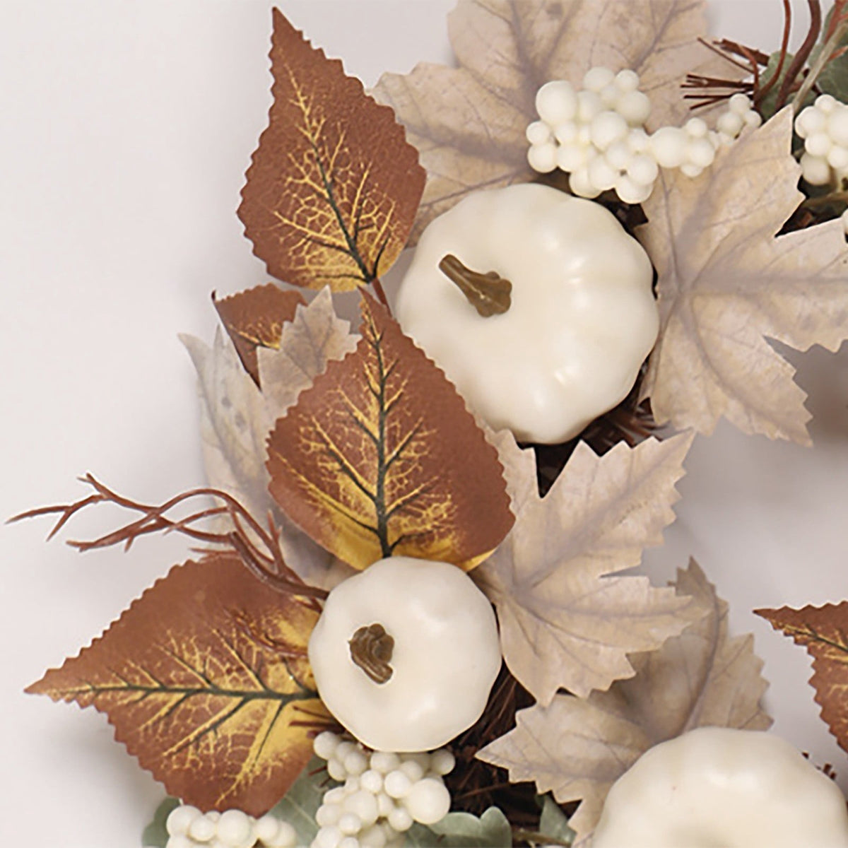 12 Inch Fall Wreath with Pumpkins & Maple Leaves - Autumn Harvest Wreath for Front Door, Thanksgiving & Halloween Farmhouse Decor