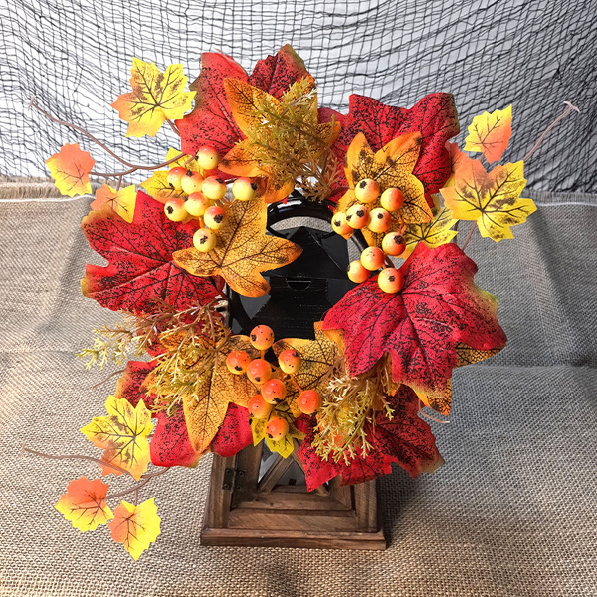 Small Fall Gradient Wreath for Front Door, Multicolor Artificial Autumn Wreaths Thanksgiving Decor for Home, Fall Halloween Decorations, Outdoor Indoor Farmhouse Wall Decor Year Round, E