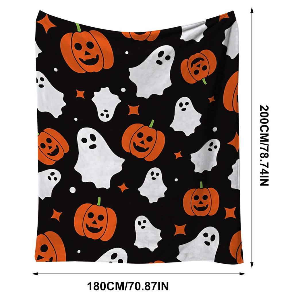 Halloween blanket,Halloween Print Throw Blanket Flannel Soft Cozy Decorative Nap Blanket with Ghost Pumpkin Skull for Office Bedroom Sofa Camping Travel(100x150cm/39x59 Inch),Black