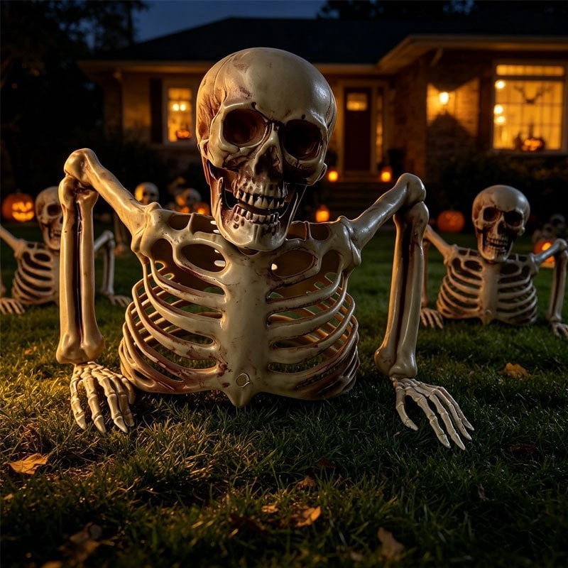 Halloween Ground Breaker Plastic Half Body Skeleton Decor Outdoor Yard Lawn, 8.66 × 9.45 in