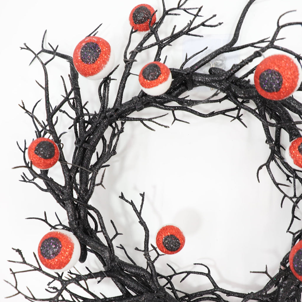 18 inch Halloween Wreaths for Front Door Simulated Eyeballs Wreath with Red Led Light, Outdoor/Indoor Spooky Decorations, For Halloween Party, Porch, Home Holiday Decor