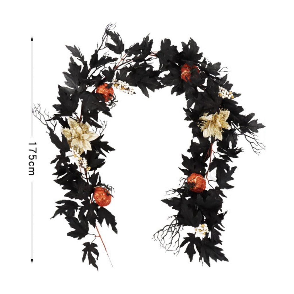 Halloween Artificial Maple Leaf Pumpkin Vine with LED Lights 67-71 Inch Lighted Fall Foliage Garland for Home Halloween Holiday Party Decor
