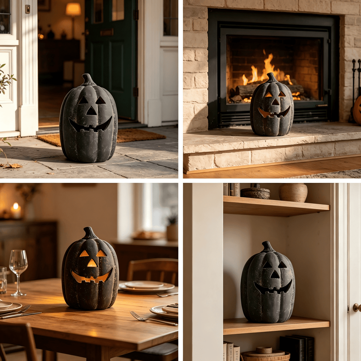 Halloween Decorations - 5.9" Black Handmade Resin Jack O Lantern Pumpkin Fall Decor, Indoor Outside Gothic Festival House Centerpiece Decoration for Table Garden Living Room Mantel
