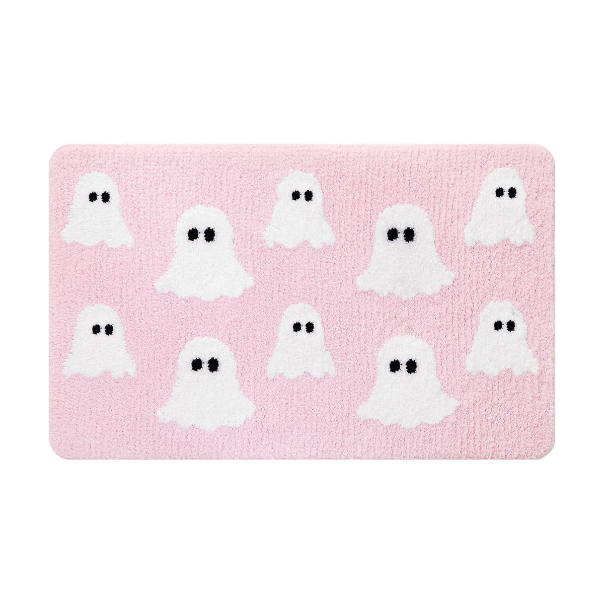 Coollooc Halloween Spooky Ghosts Bath Mat, Light Grey Bathroom Rugs Cute Home Decor Non Slip Gift Shower Rug for Bedroom, Happy Halloween Door Mat, Living Room and Entry(Pink)