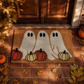 romoty Halloween Ghost Door Mat 28" x 16", Spooky Shroud Phantom & Pumpkin Border Print Non-Slip Entryway Rug for Front Porch Outdoor Floor Decor
